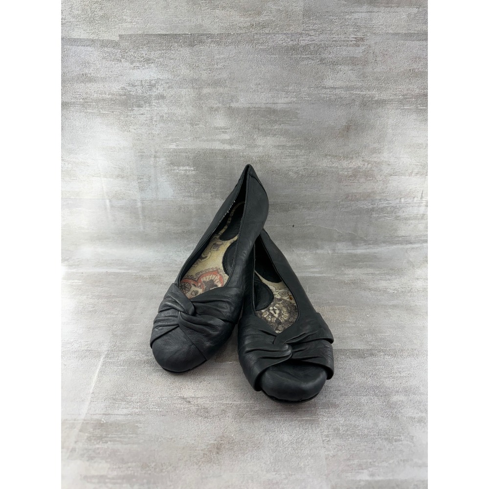 Born Julianne Black Leather Knotted Ballet Flats W32114 Women Sz 6 EU 36.5